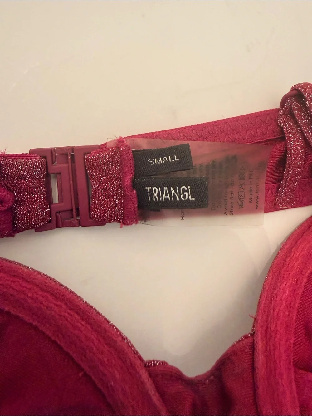 triangl swimwear Red Shimmery Bikini Top with Black Tag